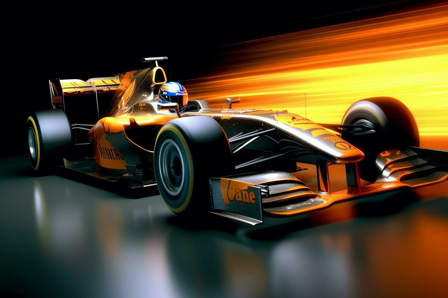 Fast racing car and pilot in formula one champion competitions with speed and flame. Motorsport car concept by AI Generated photo