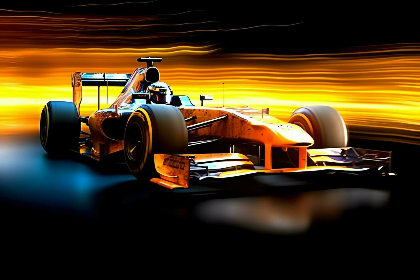 Fast racing car and pilot in formula one champion competitions with speed and flame. Motorsport car concept by AI Generated photo