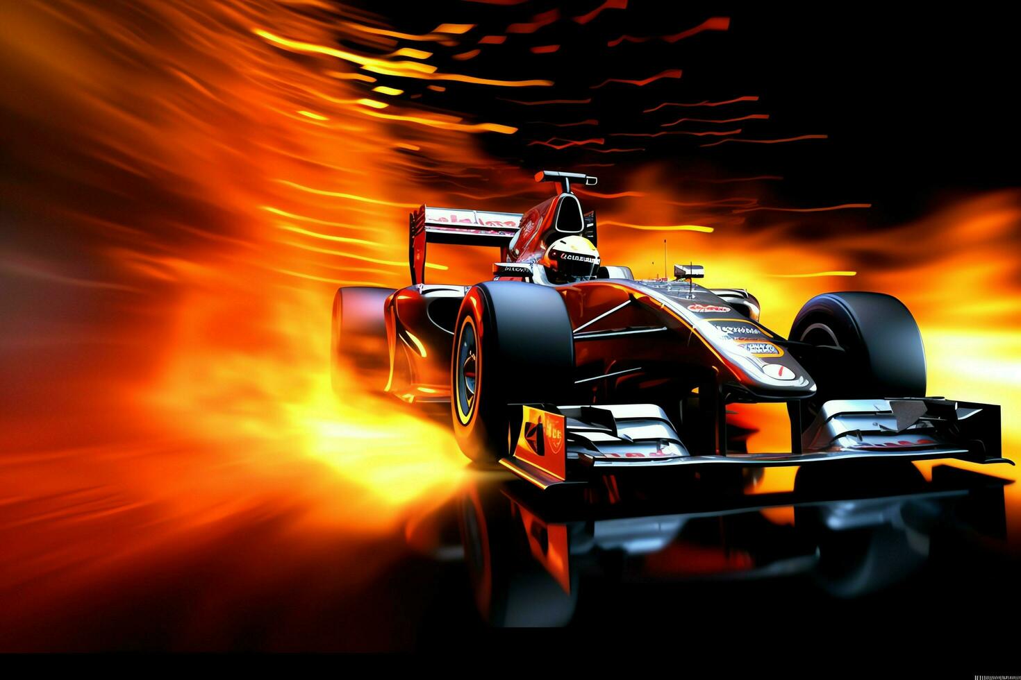 Fast racing car and pilot in formula one champion competitions with speed and flame. Motorsport car concept by AI Generated photo