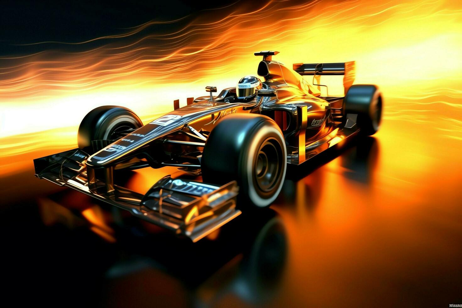 Fast racing car and pilot in formula one champion competitions with speed and flame. Motorsport car concept by AI Generated photo