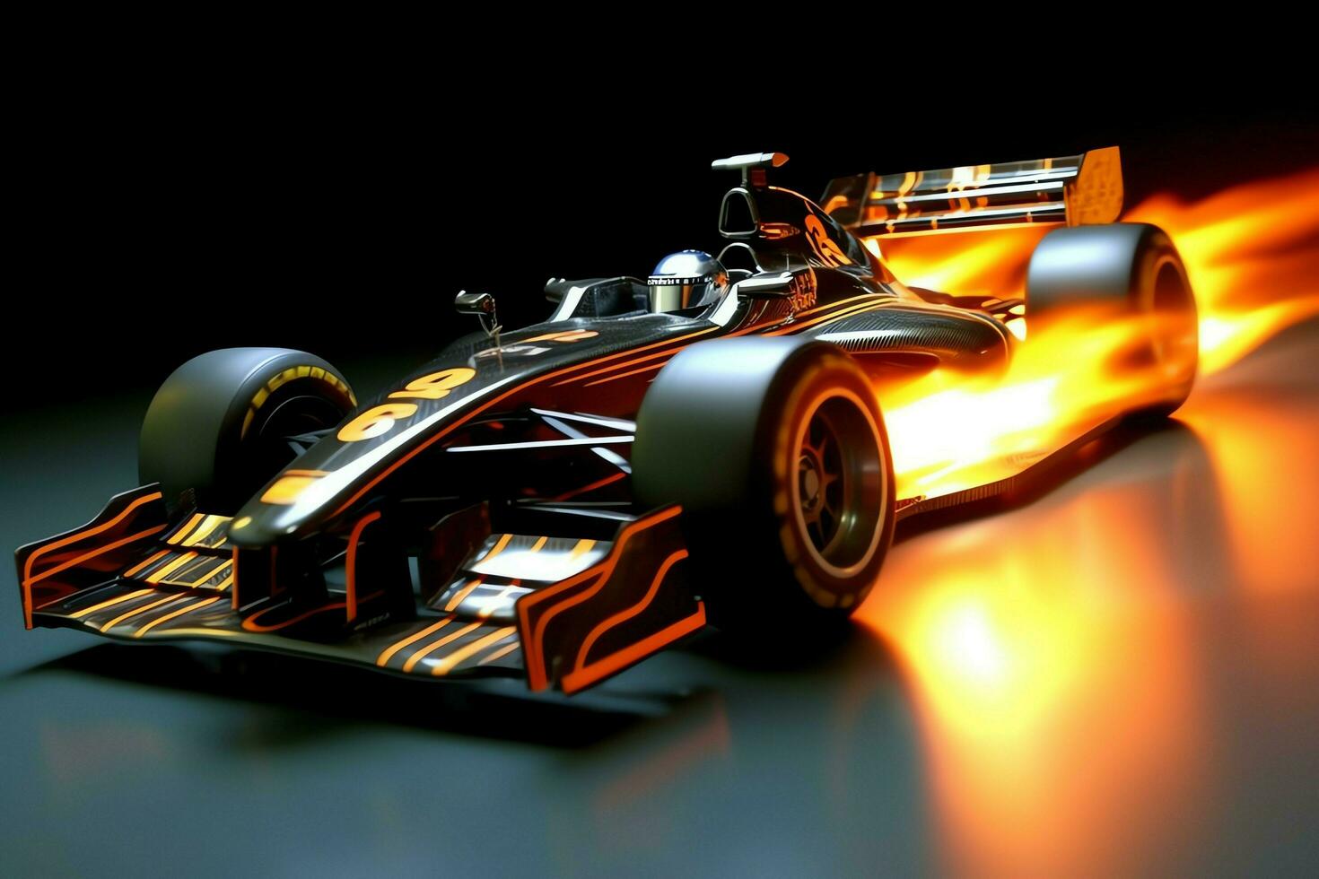 Fast racing car and pilot in formula one champion competitions with speed and flame. Motorsport car concept by AI Generated photo