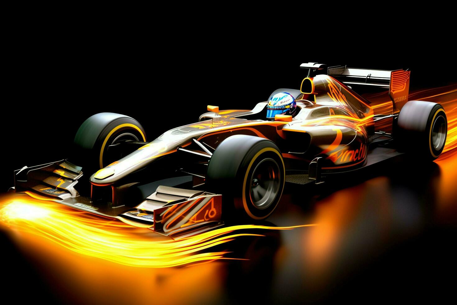 Fast racing car and pilot in formula one champion competitions with speed and flame. Motorsport car concept by AI Generated photo