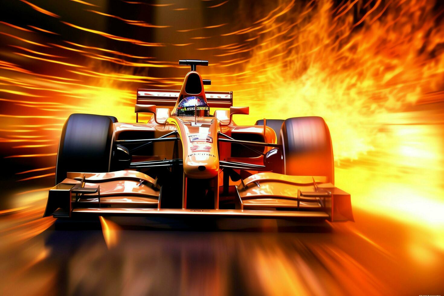 Fast racing car and pilot in formula one champion competitions with speed and flame. Motorsport car concept by AI Generated photo