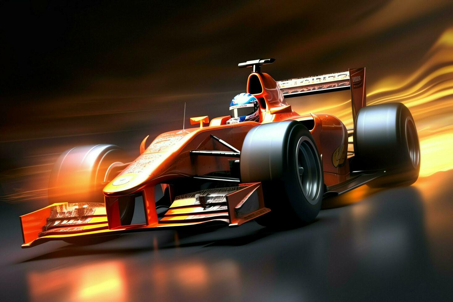 Fast racing car and pilot in formula one champion competitions with speed and flame. Motorsport car concept by AI Generated photo