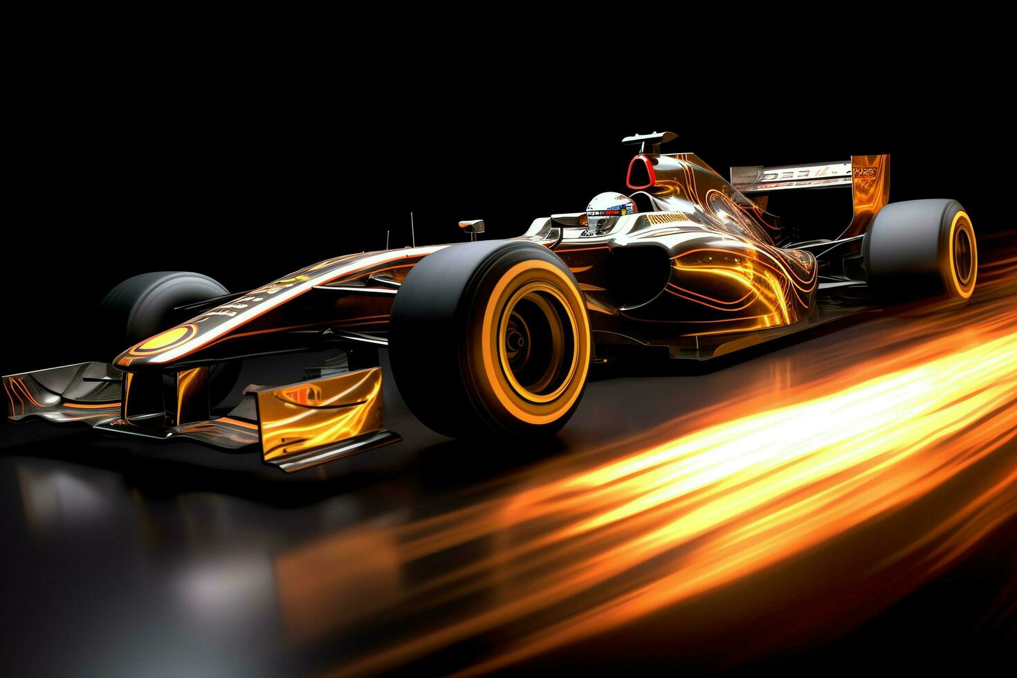 Fast racing car and pilot in formula one champion competitions with speed and flame. Motorsport car concept by AI Generated photo