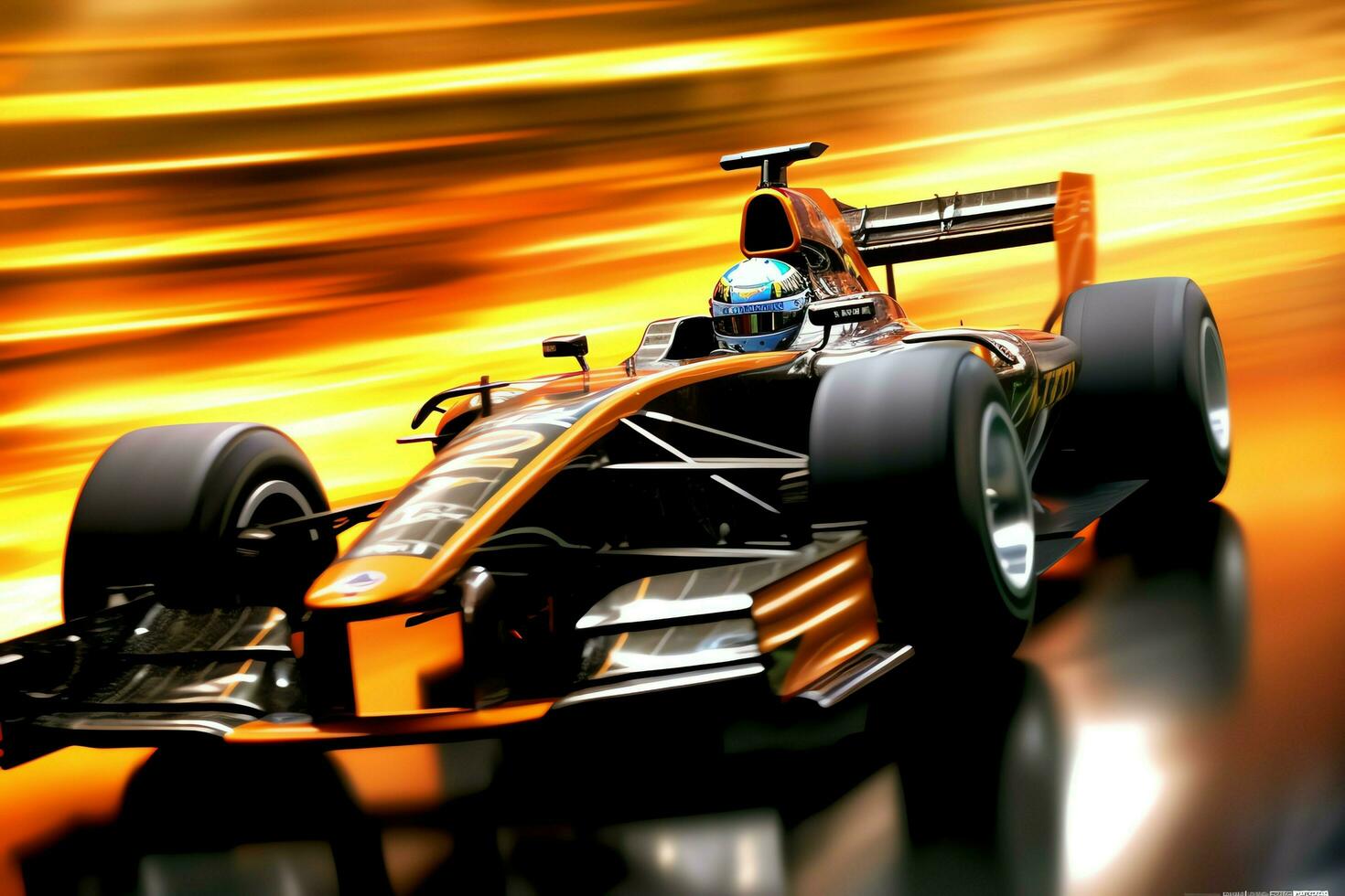 Fast racing car and pilot in formula one champion competitions with speed and flame. Motorsport car concept by AI Generated photo