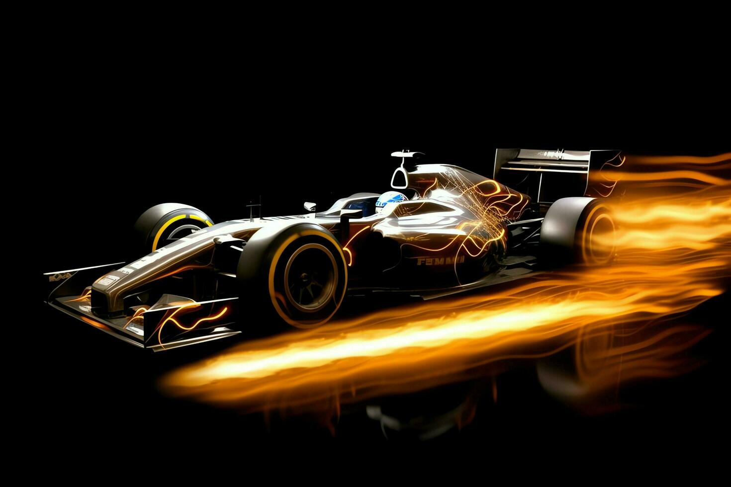 Fast racing car and pilot in formula one champion competitions with speed and flame. Motorsport car concept by AI Generated photo