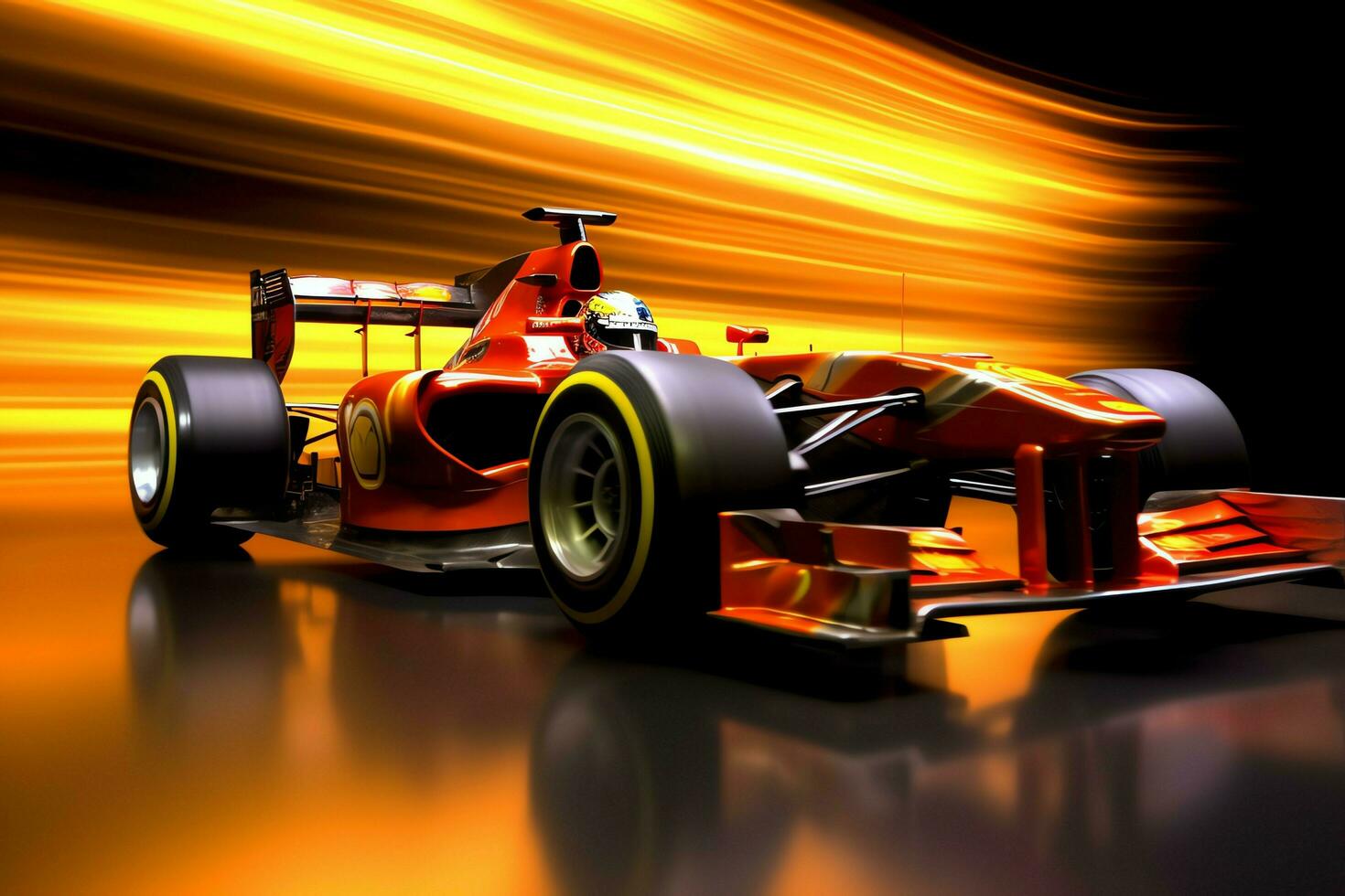 Fast racing car and pilot in formula one champion competitions with speed and flame. Motorsport car concept by AI Generated photo