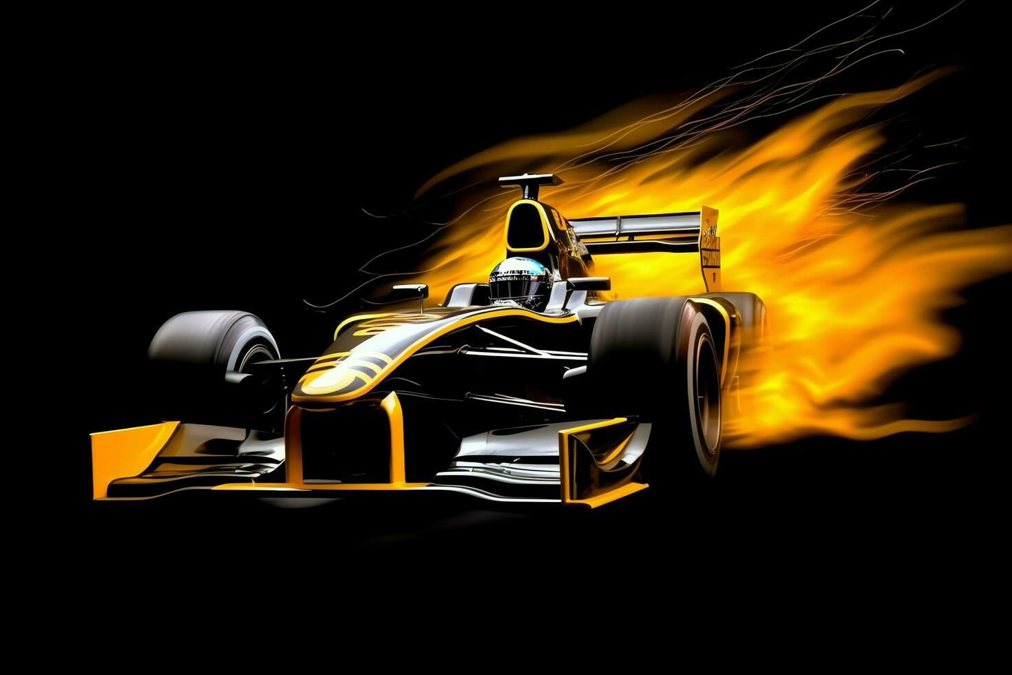 Fast racing car and pilot in formula one champion competitions with speed and flame. Motorsport car concept by AI Generated photo