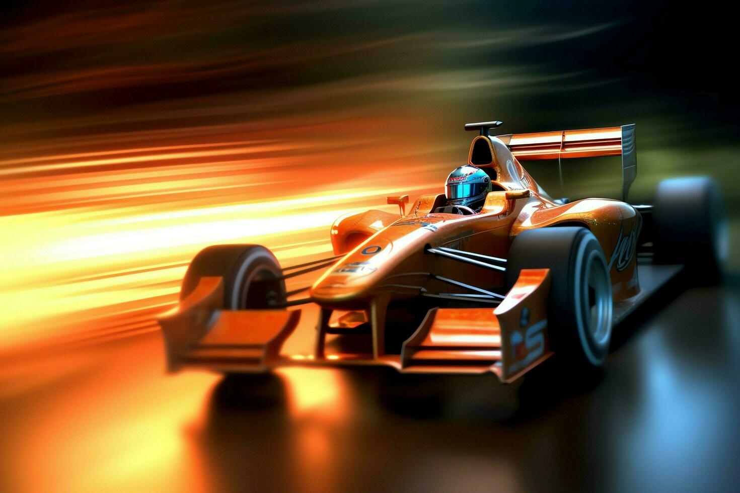 Fast racing car and pilot in formula one champion competitions with speed and flame. Motorsport car concept by AI Generated photo