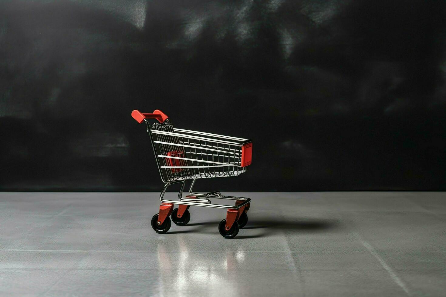 Composition of black friday shopping cart with gift boxes or bags on dark background and copy space concept by AI Generated photo