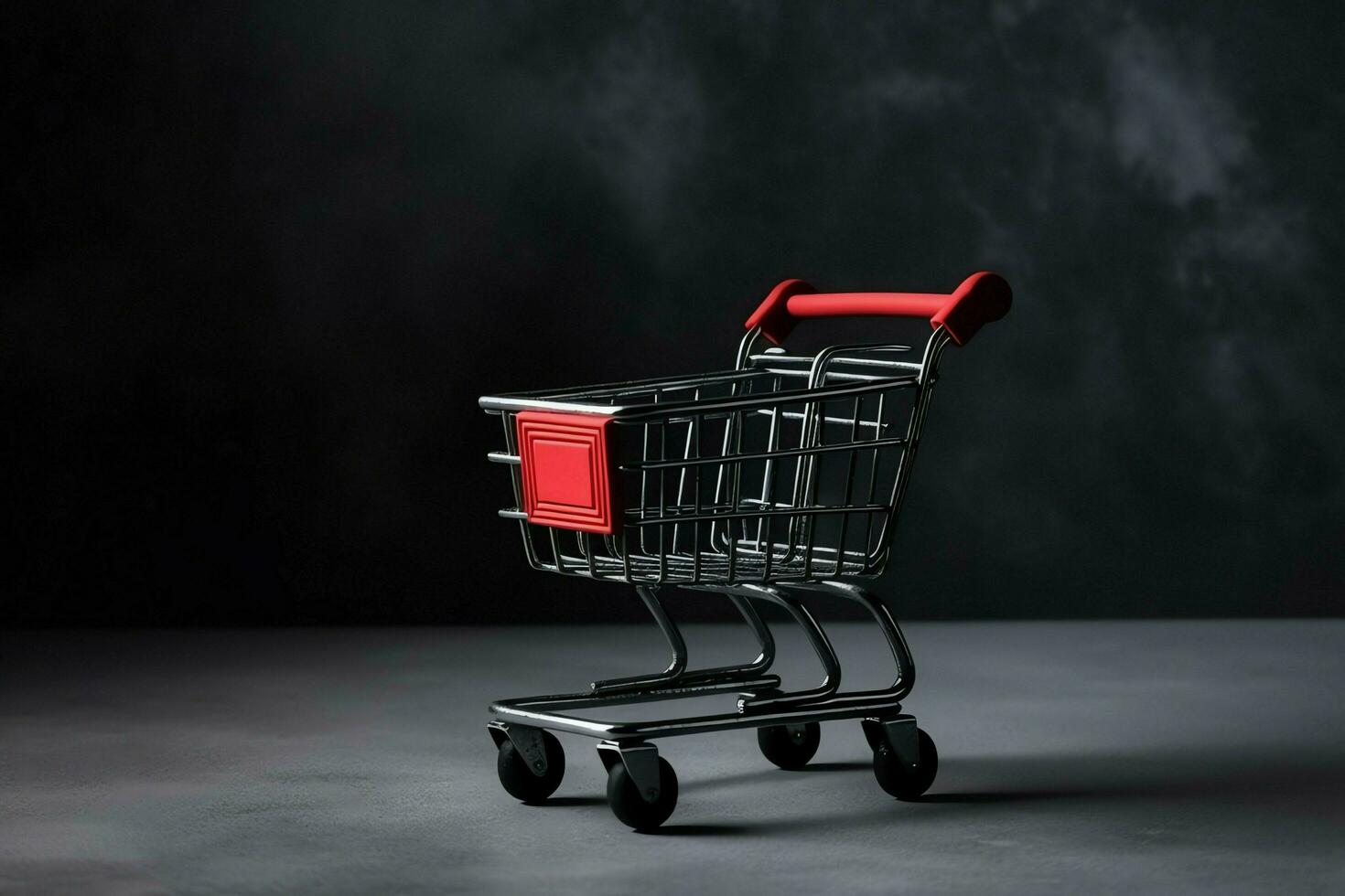 Composition of black friday shopping cart with gift boxes or bags on dark background and copy space concept by AI Generated photo
