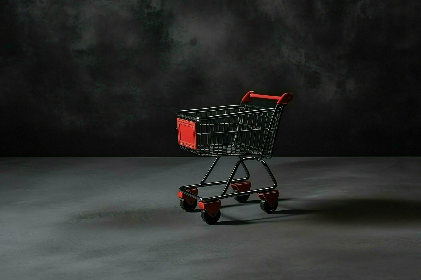 Composition of black friday shopping cart with gift boxes or bags on dark background and copy space concept by AI Generated photo