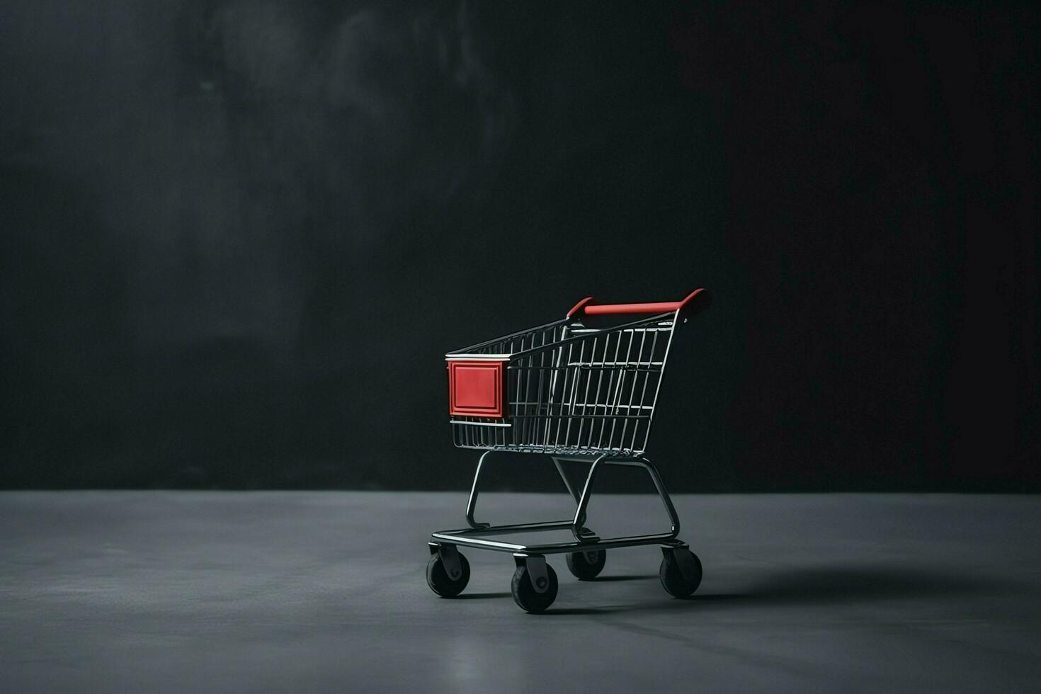 Composition of black friday shopping cart with gift boxes or bags on dark background and copy space concept by AI Generated photo