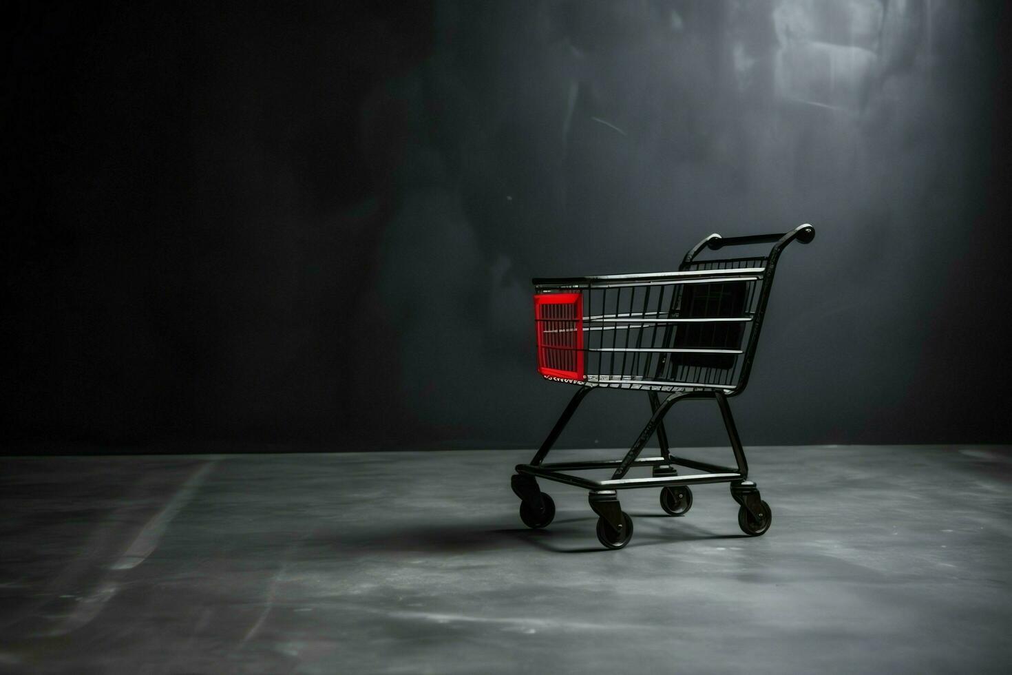 Composition of black friday shopping cart with gift boxes or bags on dark background and copy space concept by AI Generated photo