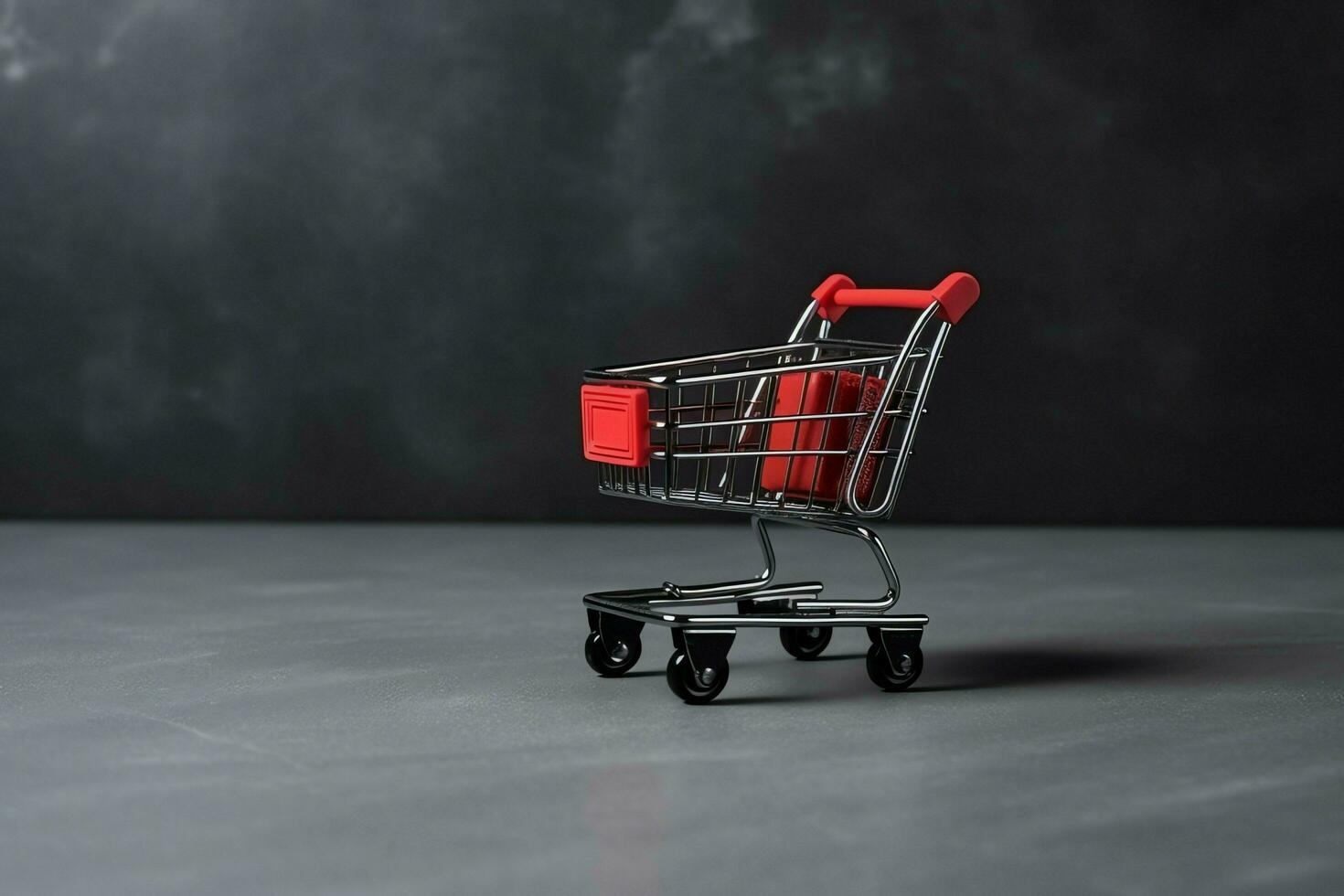 Composition of black friday shopping cart with gift boxes or bags on dark background and copy space concept by AI Generated photo