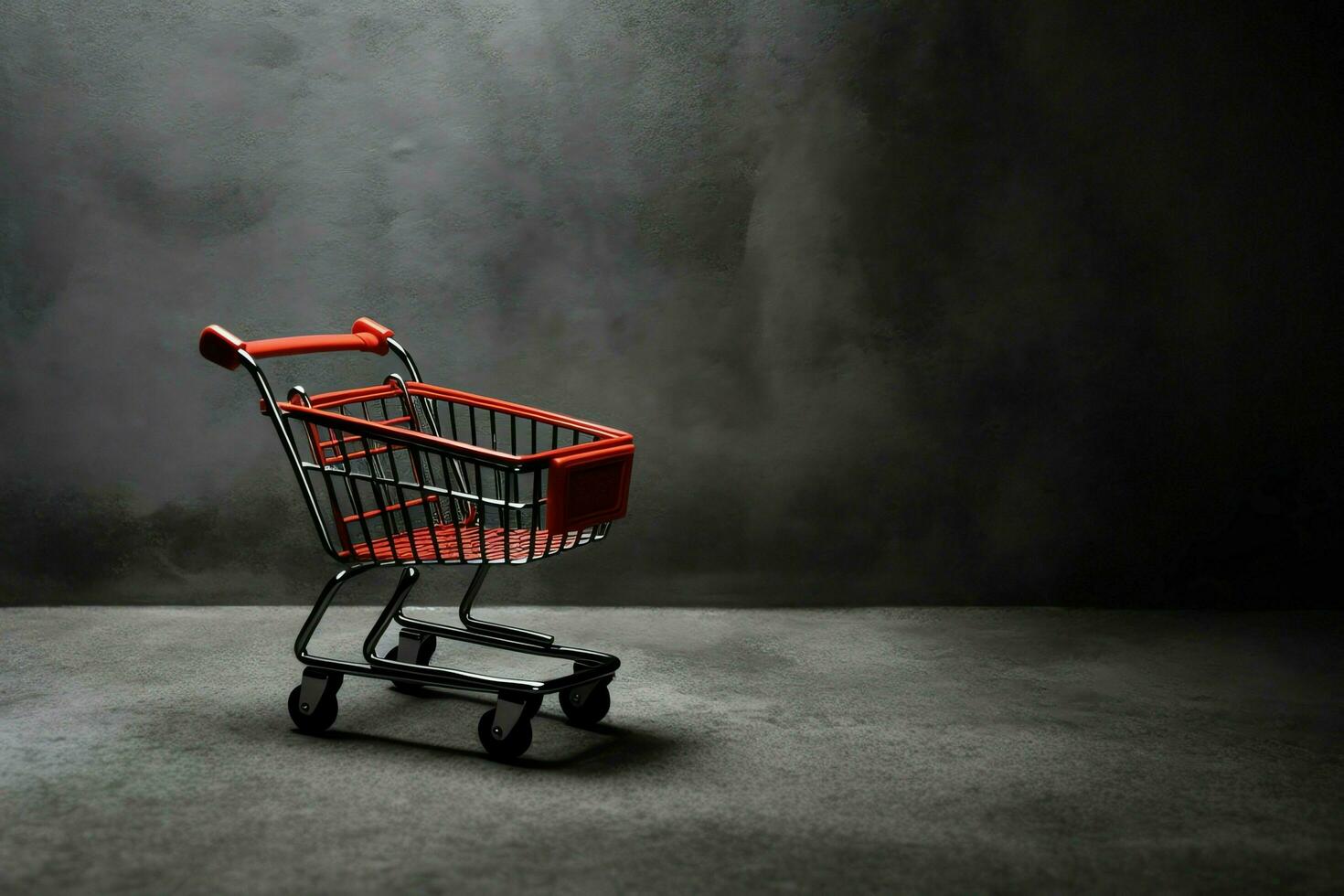 Composition of black friday shopping cart with gift boxes or bags on dark background and copy space concept by AI Generated photo