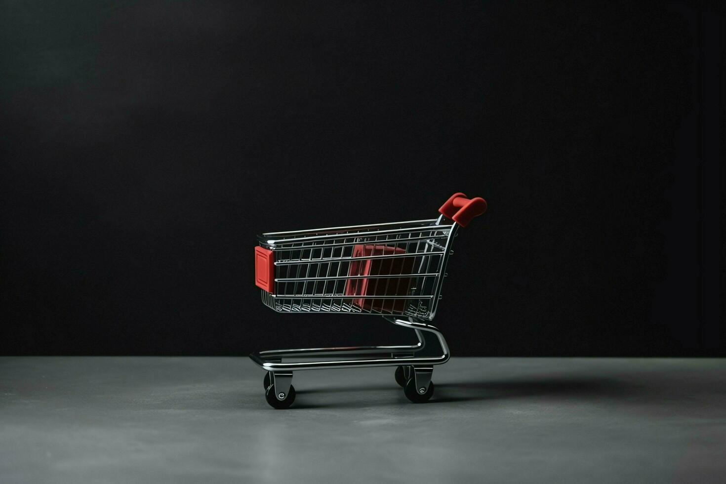 Composition of black friday shopping cart with gift boxes or bags on dark background and copy space concept by AI Generated photo
