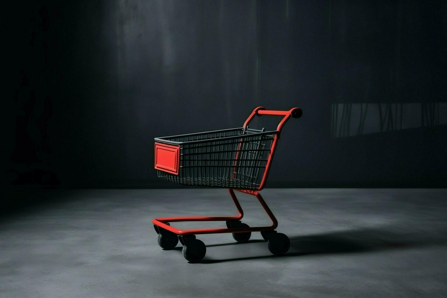 Composition of black friday shopping cart with gift boxes or bags on dark background and copy space concept by AI Generated photo