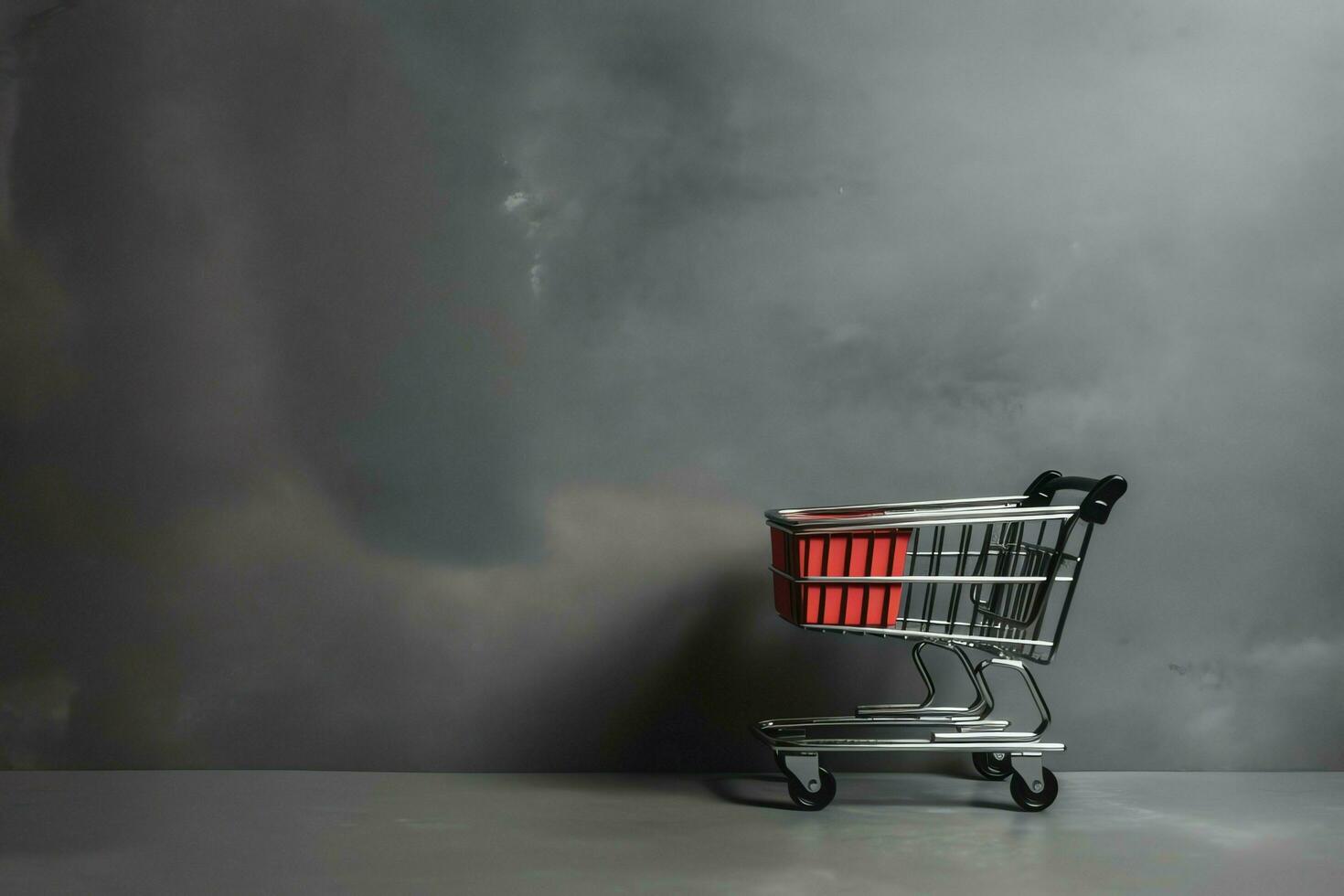 Composition of black friday shopping cart with gift boxes or bags on dark background and copy space concept by AI Generated photo