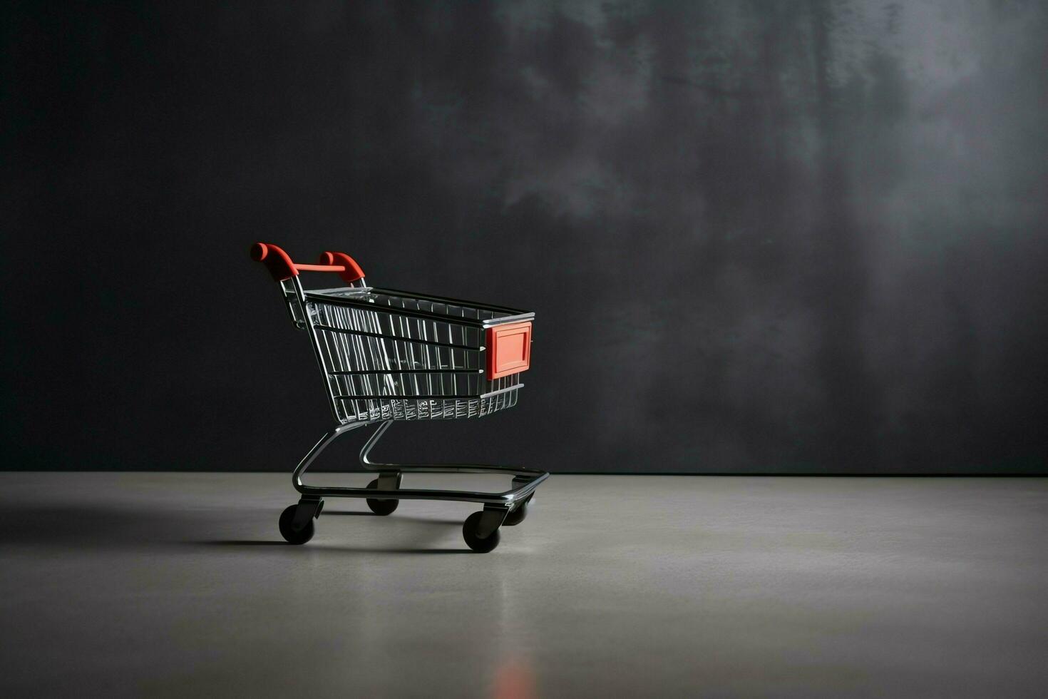 Composition of black friday shopping cart with gift boxes or bags on dark background and copy space concept by AI Generated photo