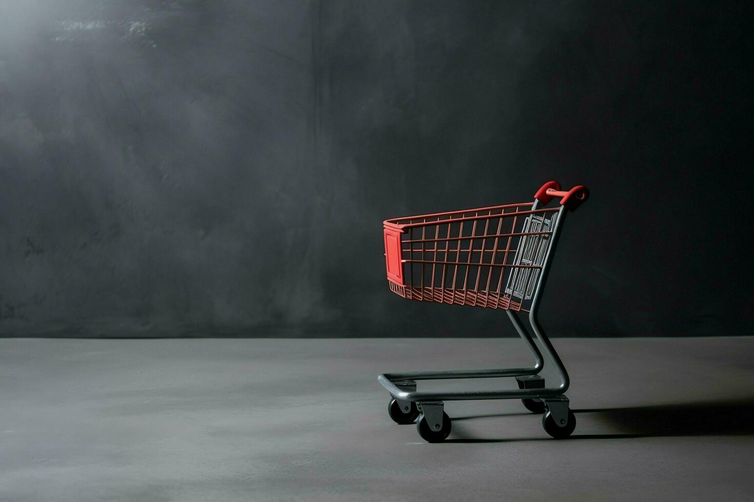 Composition of black friday shopping cart with gift boxes or bags on dark background and copy space concept by AI Generated photo