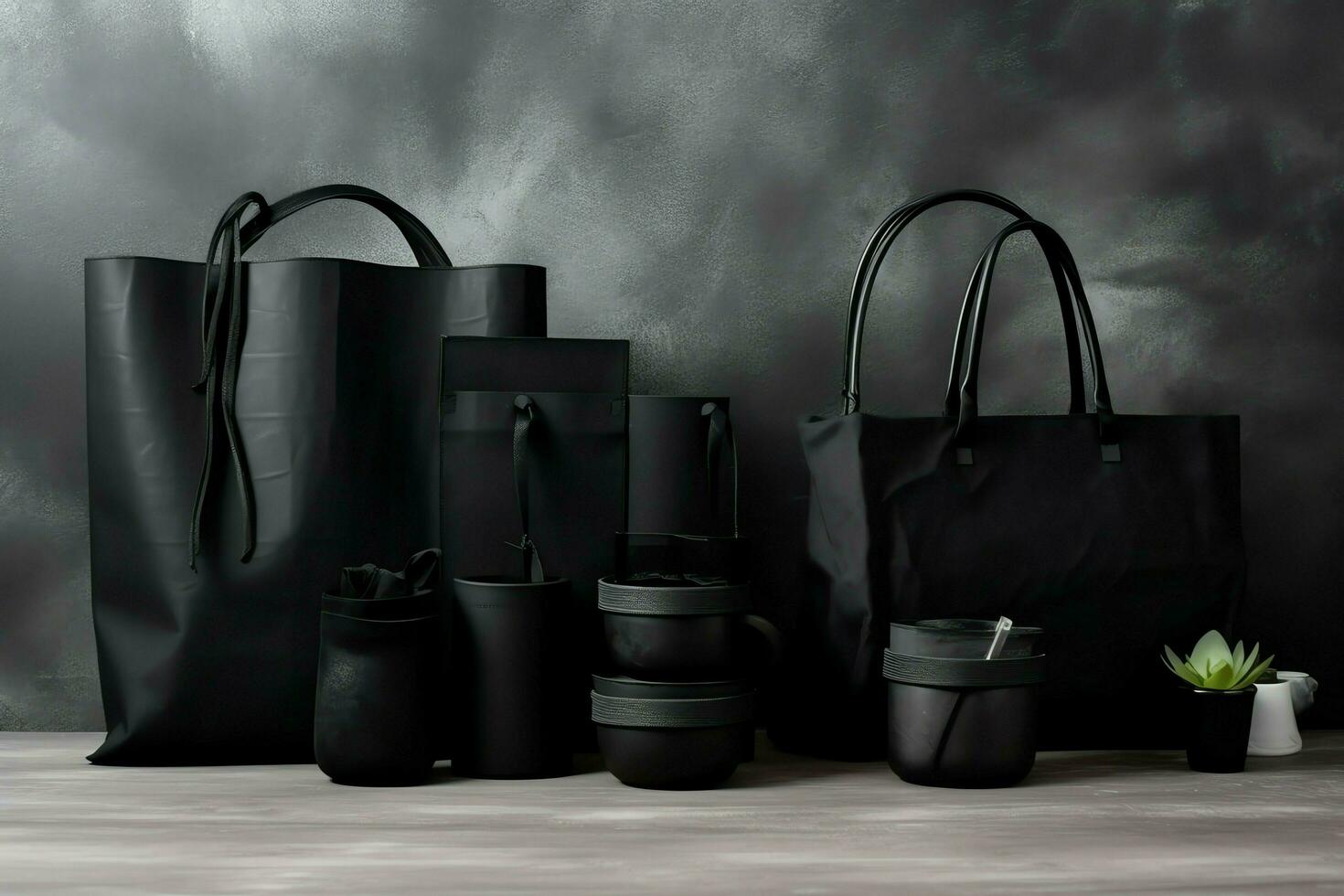 Composition of black friday shopping cart with gift boxes or bags on dark background and copy space concept by AI Generated photo