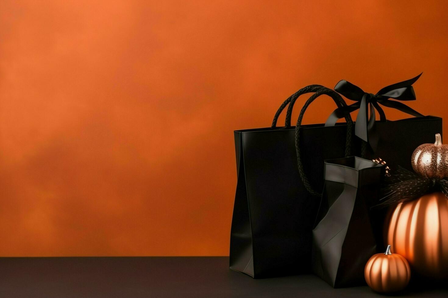 Composition of black friday shopping cart with gift boxes or bags on dark background and copy space concept by AI Generated photo