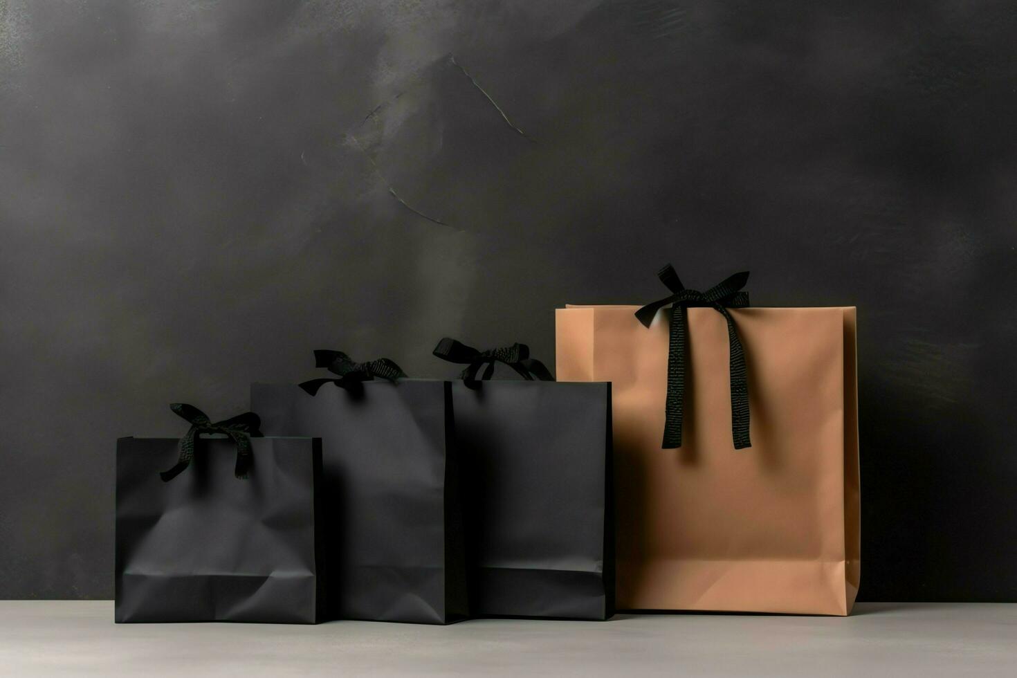 Composition of black friday shopping cart with gift boxes or bags on dark background and copy space concept by AI Generated photo