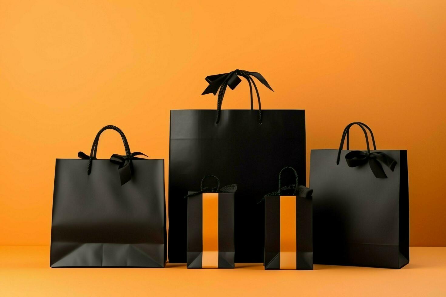 Composition of black friday shopping cart with gift boxes or bags on dark background and copy space concept by AI Generated photo
