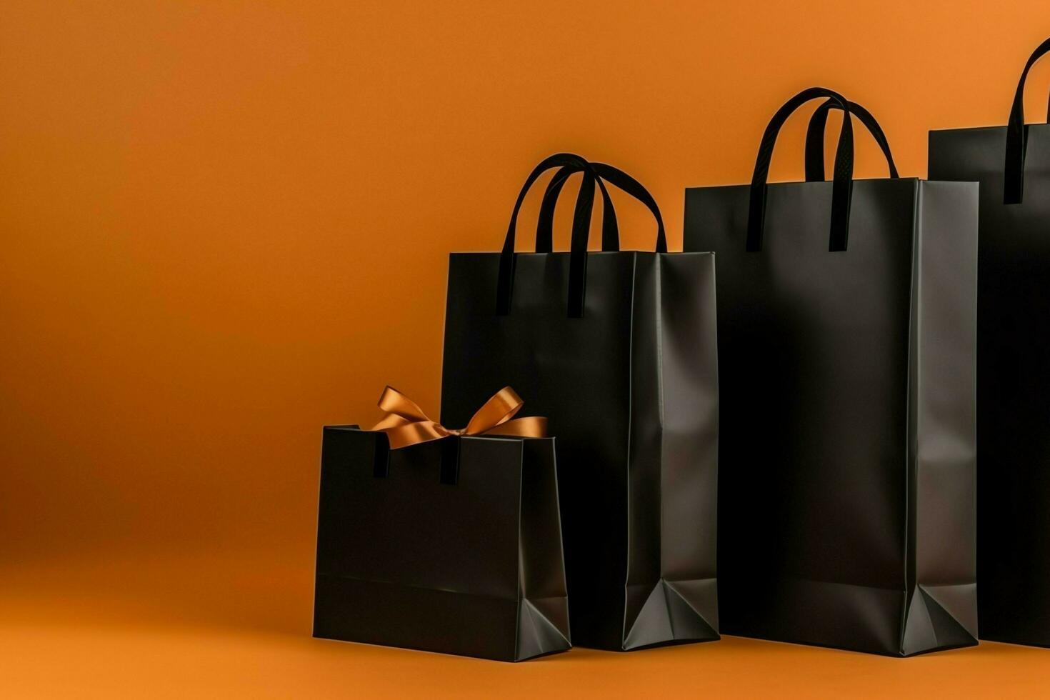Composition of black friday shopping cart with gift boxes or bags on dark background and copy space concept by AI Generated photo