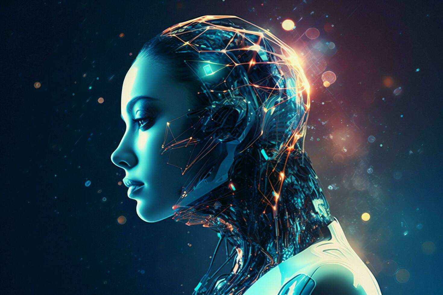 3D rendering technology robotics data analytics or futuristic cyborg with artificial intelligence concept by AI Generated photo