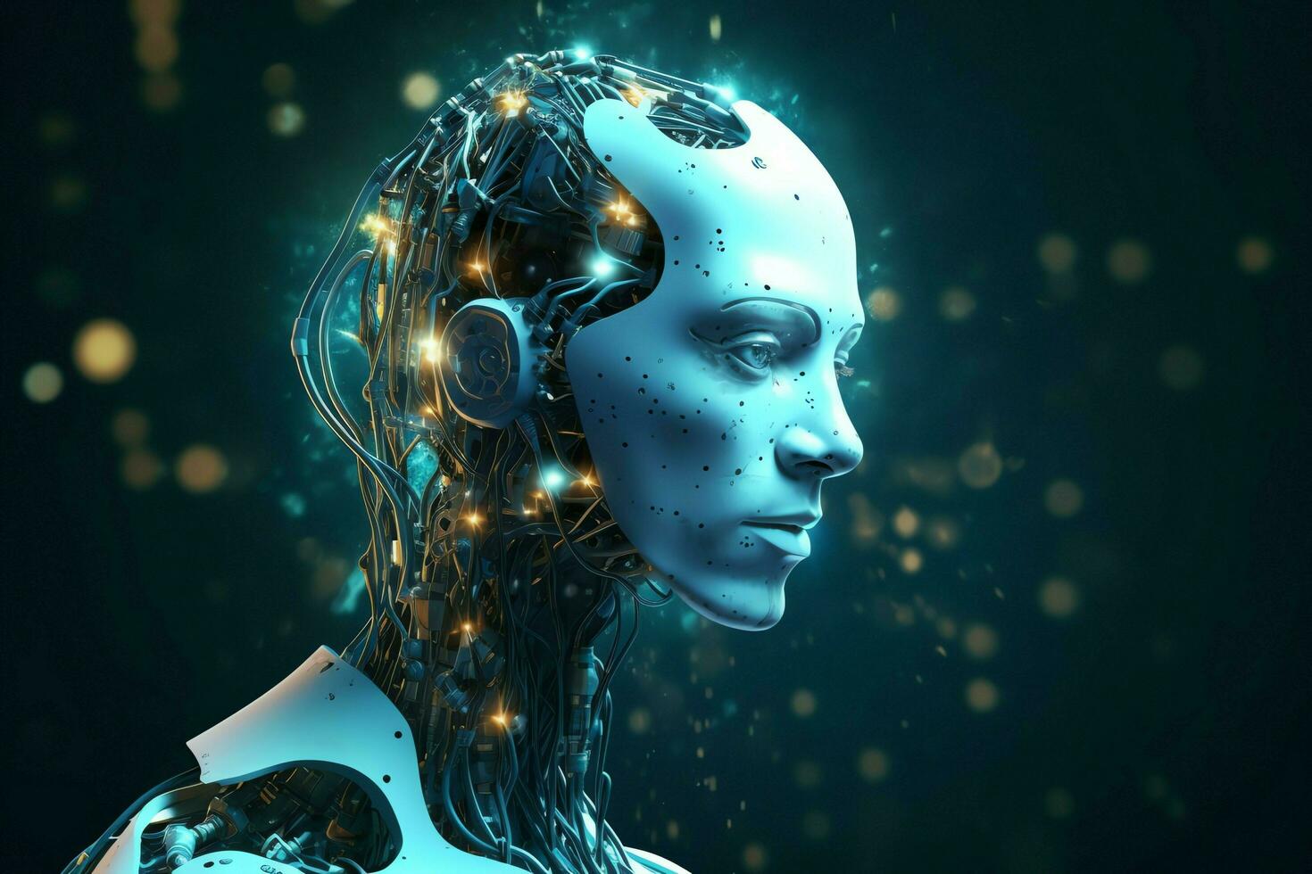 3D rendering technology robotics data analytics or futuristic cyborg with artificial intelligence concept by AI Generated photo