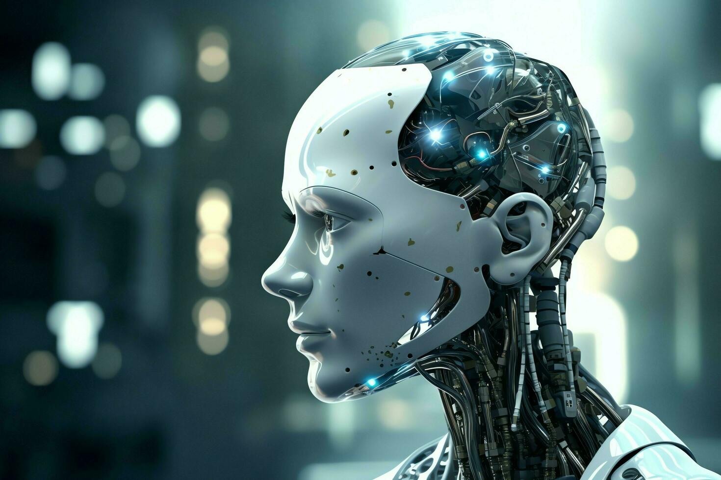 3D rendering technology robotics data analytics or futuristic cyborg with artificial intelligence concept by AI Generated photo