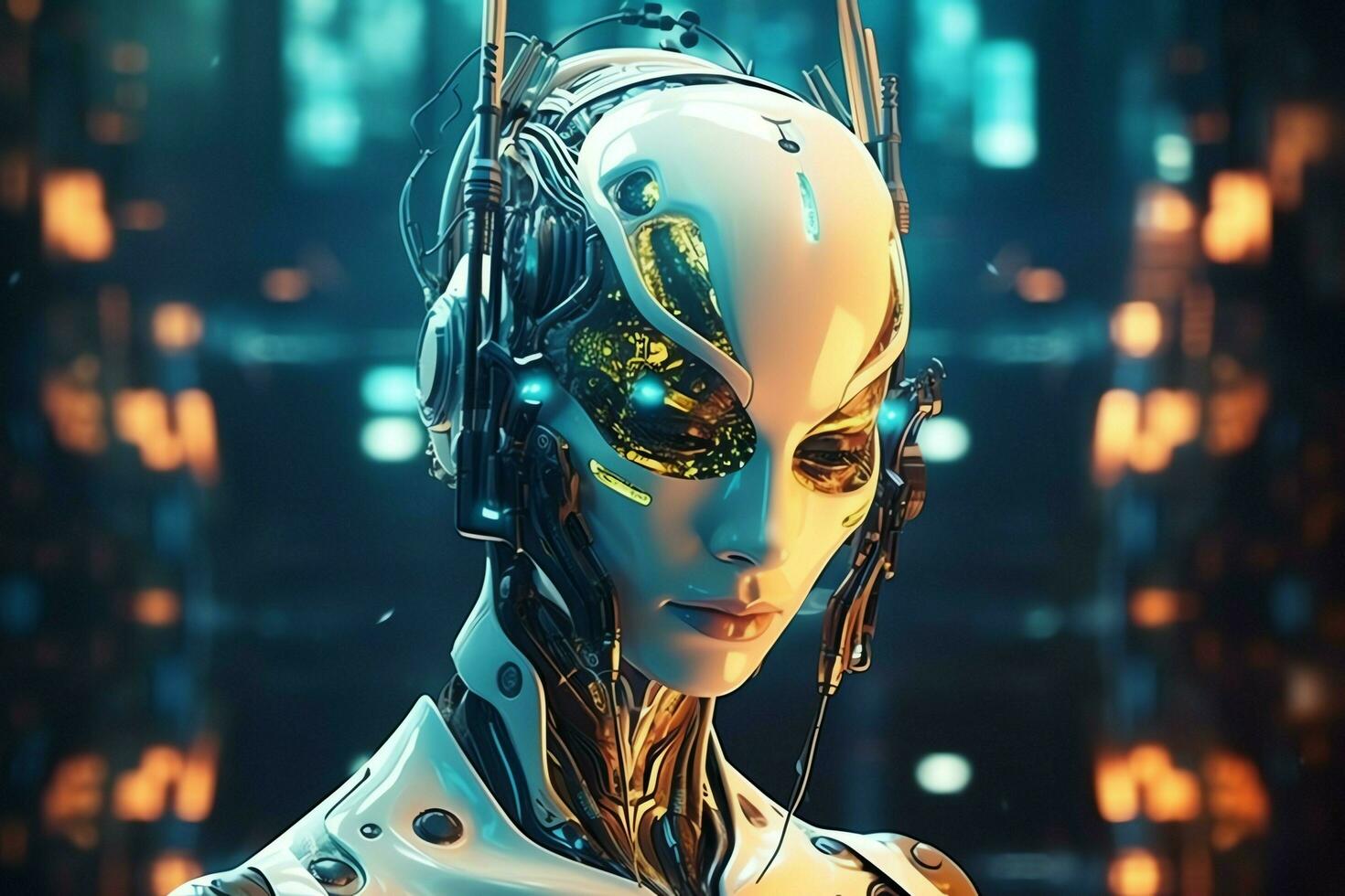 3D rendering technology robotics data analytics or futuristic cyborg with artificial intelligence concept by AI Generated photo