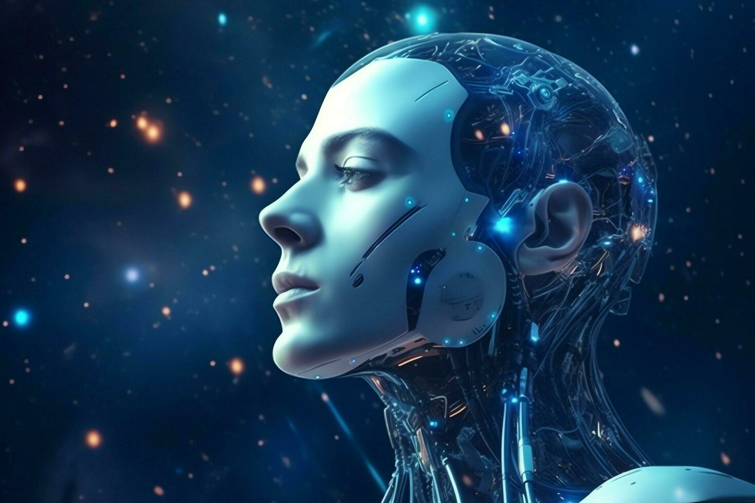 3D rendering technology robotics data analytics or futuristic cyborg with artificial intelligence concept by AI Generated photo