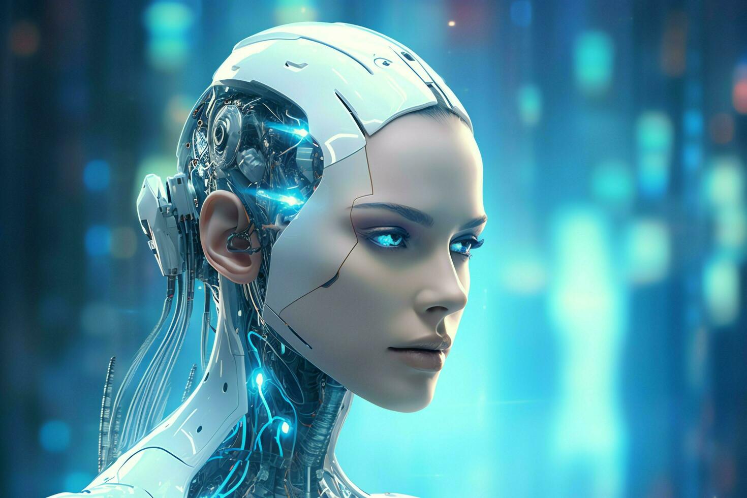 3D rendering technology robotics data analytics or futuristic cyborg with artificial intelligence concept by AI Generated photo