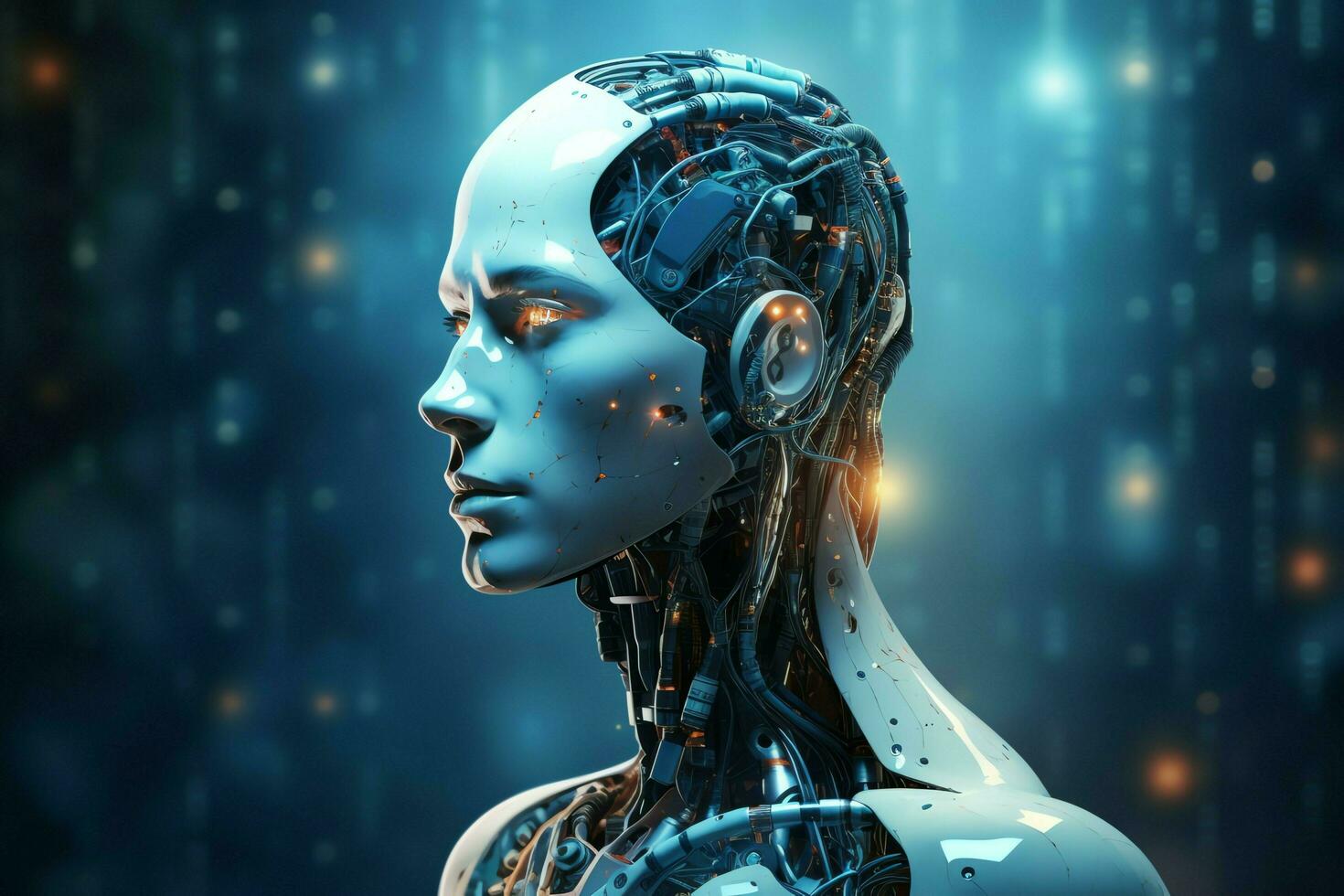 3D rendering technology robotics data analytics or futuristic cyborg with artificial intelligence concept by AI Generated photo