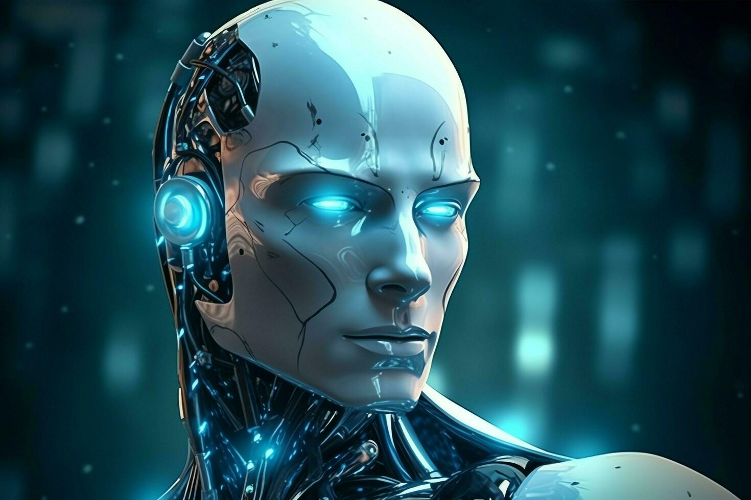 3D rendering technology robotics data analytics or futuristic cyborg with artificial intelligence concept by AI Generated photo
