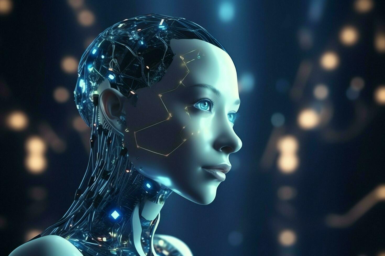 3D rendering technology robotics data analytics or futuristic cyborg with artificial intelligence concept by AI Generated photo