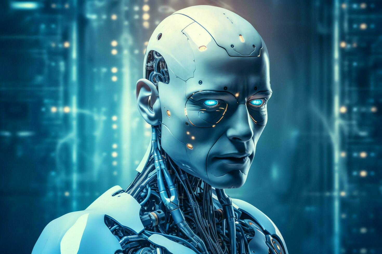 3D rendering technology robotics data analytics or futuristic cyborg with artificial intelligence concept by AI Generated photo