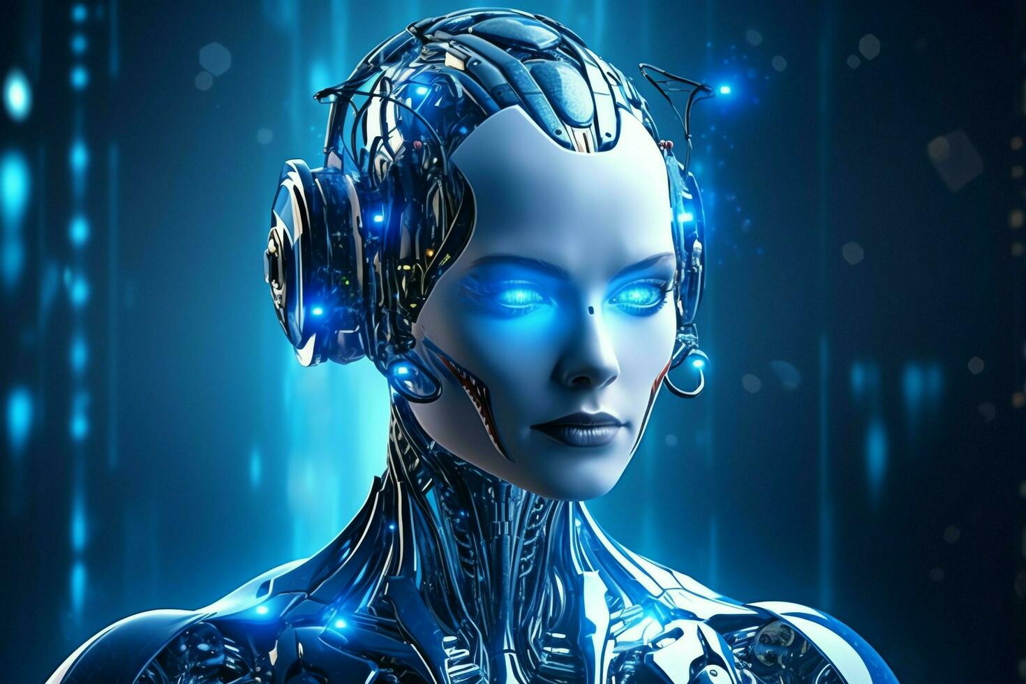 3D rendering technology robotics data analytics or futuristic cyborg with artificial intelligence concept by AI Generated photo