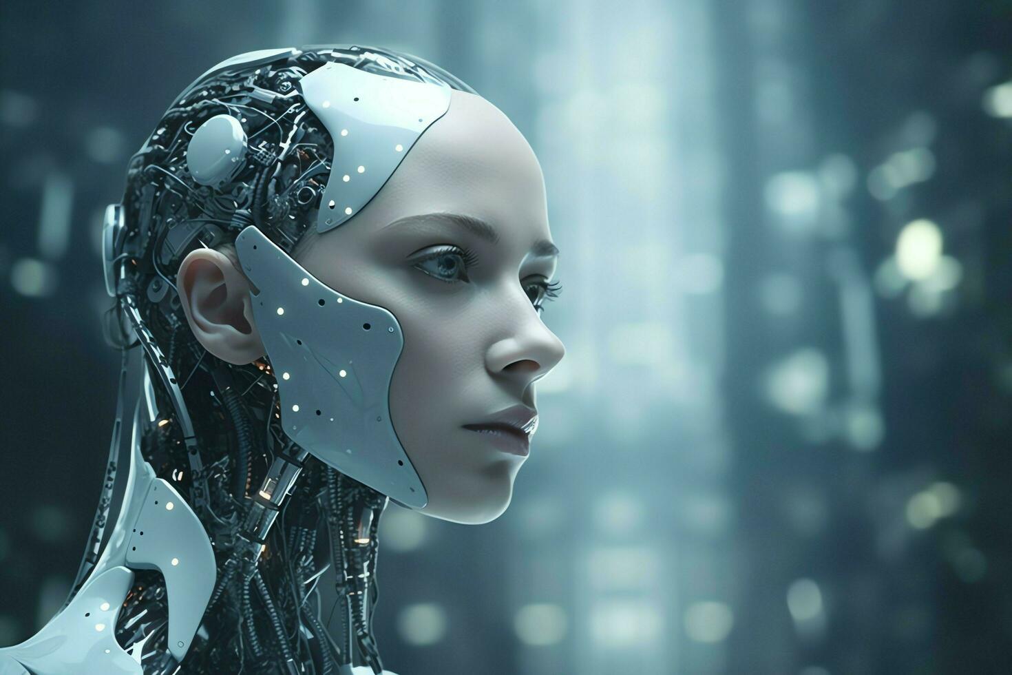 3D rendering technology robotics data analytics or futuristic cyborg with artificial intelligence concept by AI Generated photo