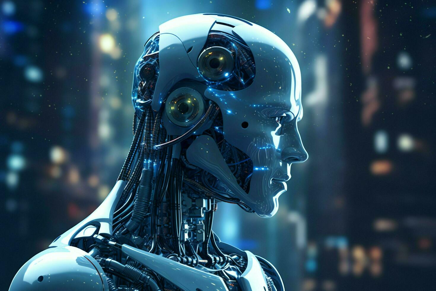 3D rendering technology robotics data analytics or futuristic cyborg with artificial intelligence concept by AI Generated photo