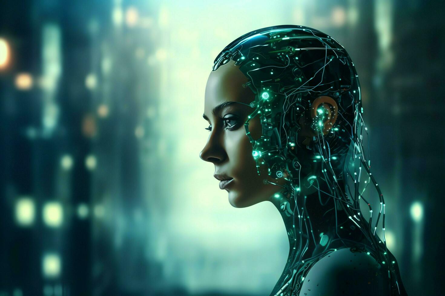 3D rendering technology robotics data analytics or futuristic cyborg with artificial intelligence concept by AI Generated photo