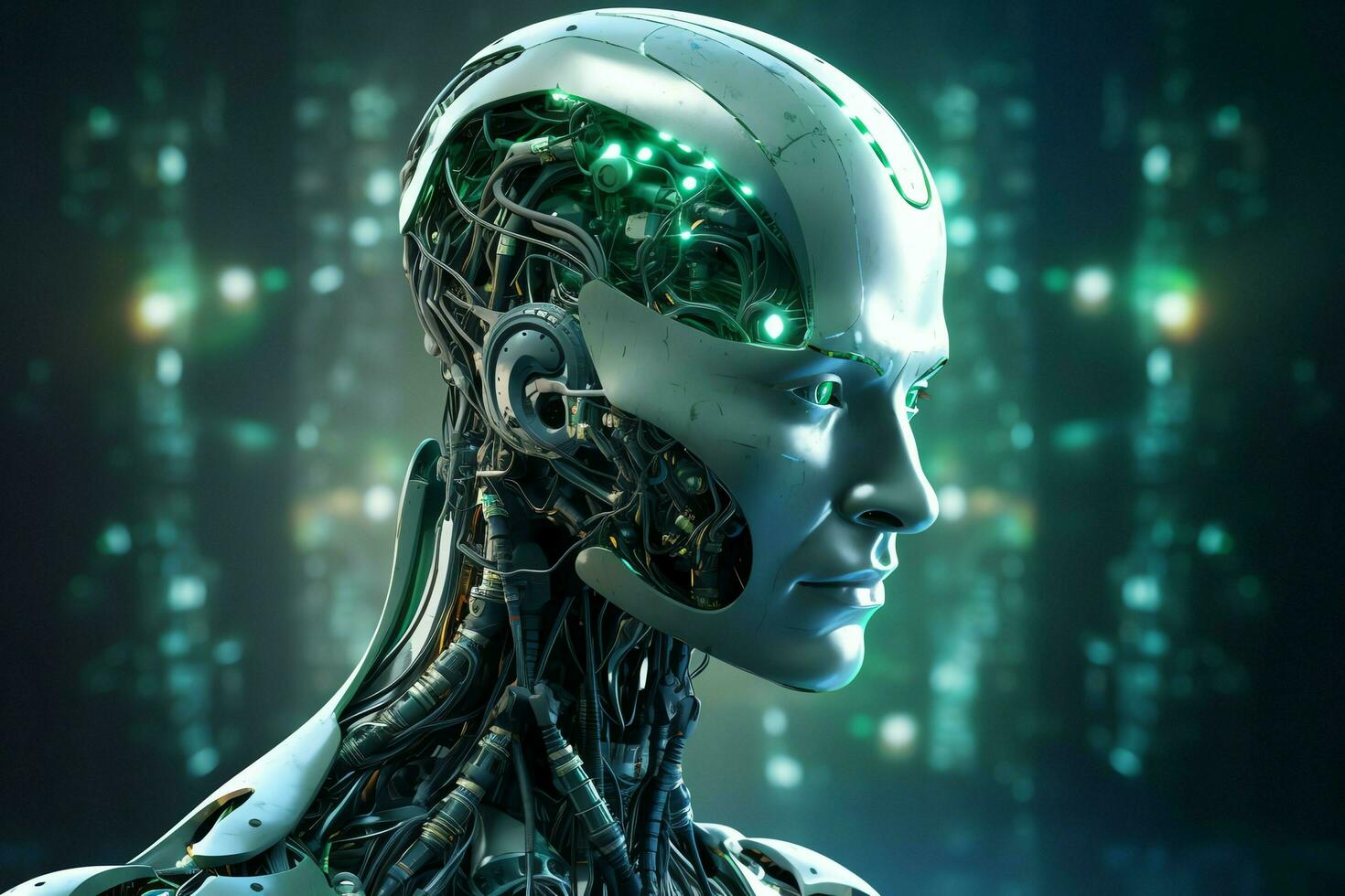 3D rendering technology robotics data analytics or futuristic cyborg with artificial intelligence concept by AI Generated photo