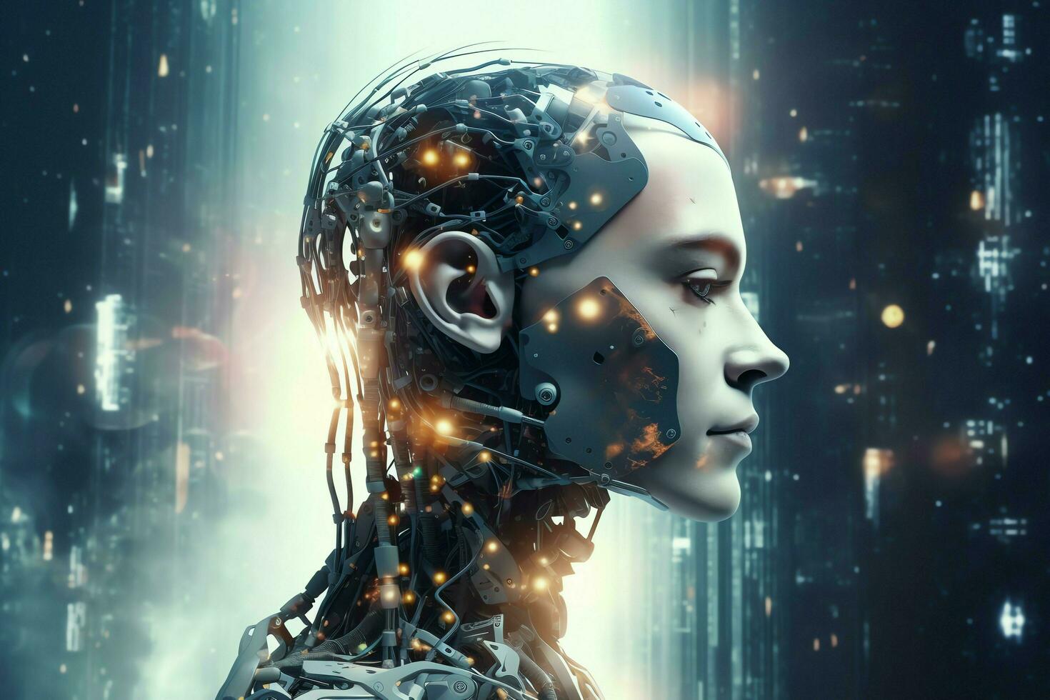 3D rendering technology robotics data analytics or futuristic cyborg with artificial intelligence concept by AI Generated photo