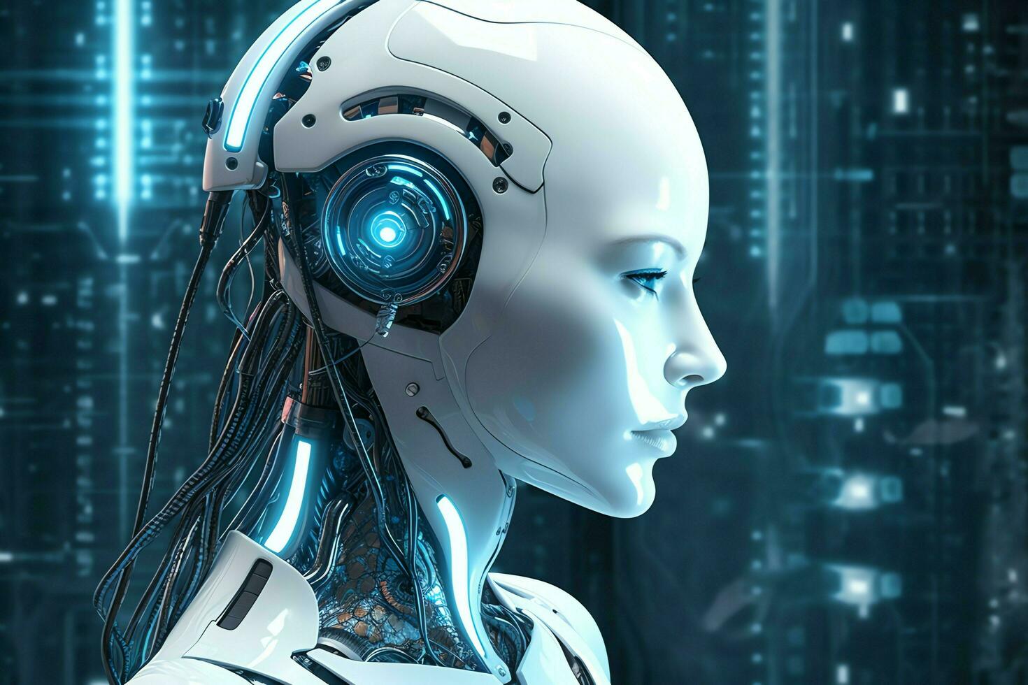3D rendering technology robotics data analytics or futuristic cyborg with artificial intelligence concept by AI Generated photo