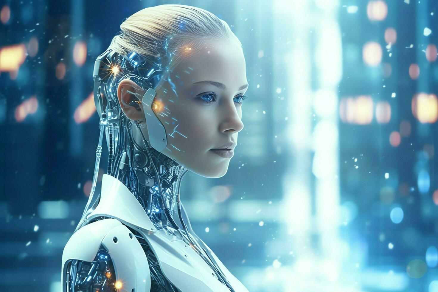 3D rendering technology robotics data analytics or futuristic cyborg with artificial intelligence concept by AI Generated photo