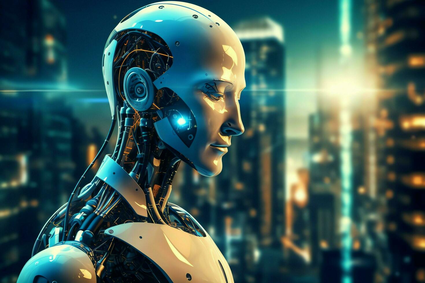 3D rendering technology robotics data analytics or futuristic cyborg with artificial intelligence concept by AI Generated photo